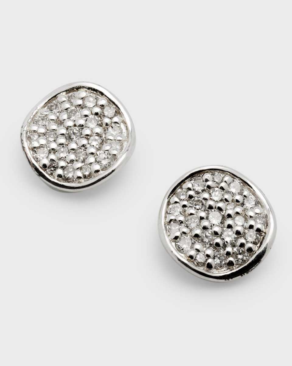 Mini Flower Stud Earrings in Sterling Silver with Diamonds