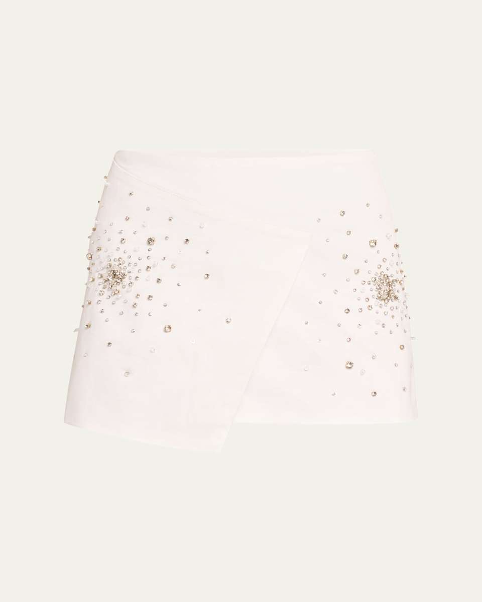 Crystal Embroidered Mini Wrap Skirt