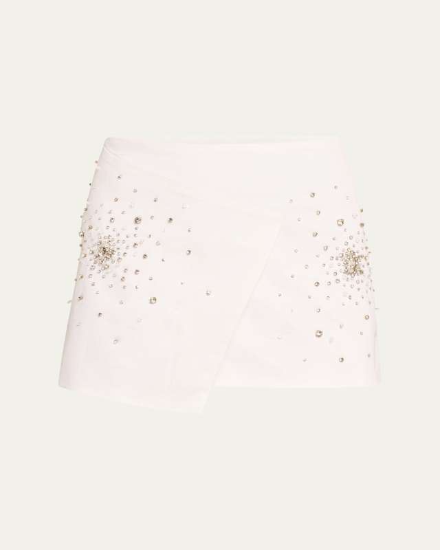 Crystal Embroidered Mini Wrap Skirt