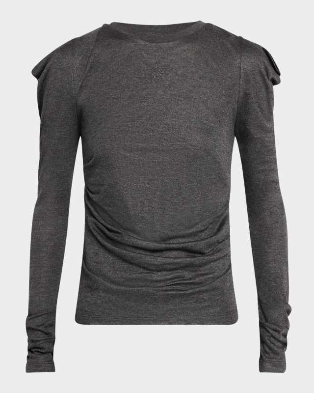 Draped Long Puff-Sleeve Top