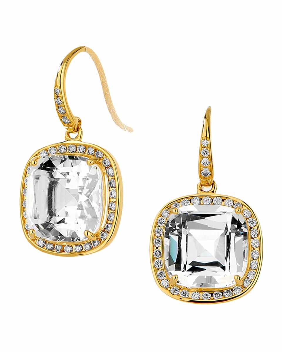 18K Rock Crystal Drop Earrings with Diamonds