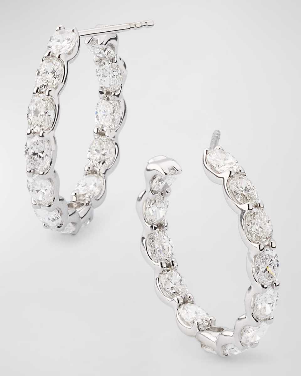18K White Gold Inside Out Oval Diamond Hoop Earrings, 4.42tcw, 1"L