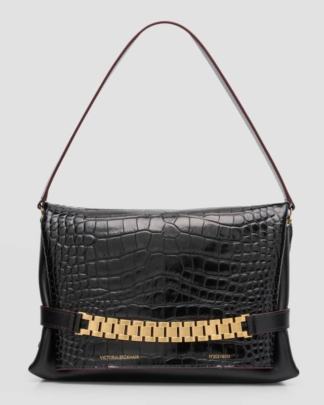 Chain Croc-Embossed Pouch Shoulder Bag