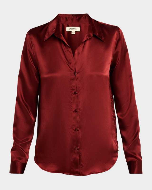 Tyler Button-Front Silk Blous