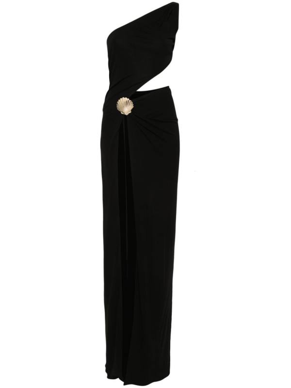 one-shoulder gathered dress