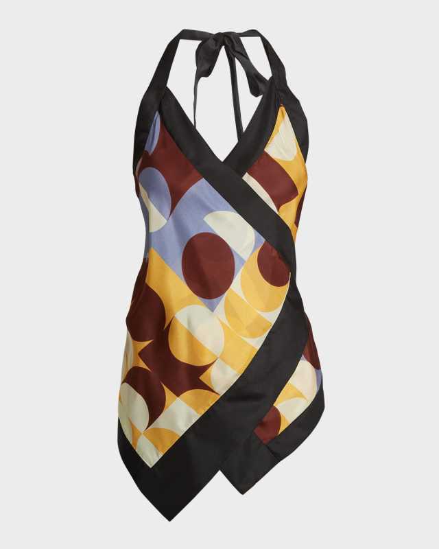 Cussia Abstract-Print Wrap Scarf Halter Top