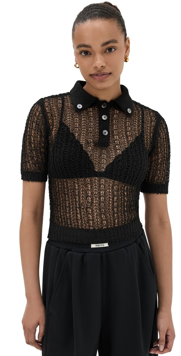RECTO Net Crop Polo Shirt Black