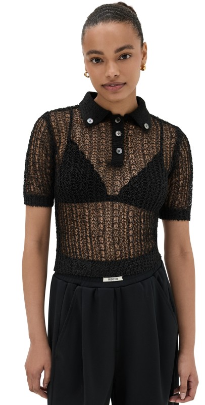 RECTO Net Crop Polo Shirt Black