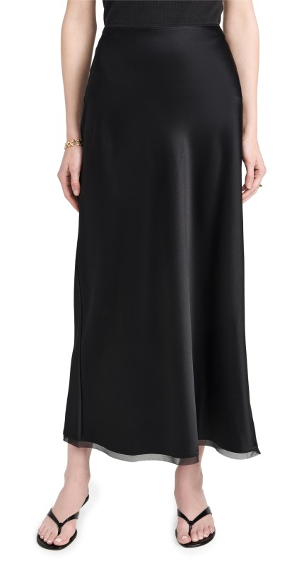 La Ligne Pull On Bias Slip Skirt Black