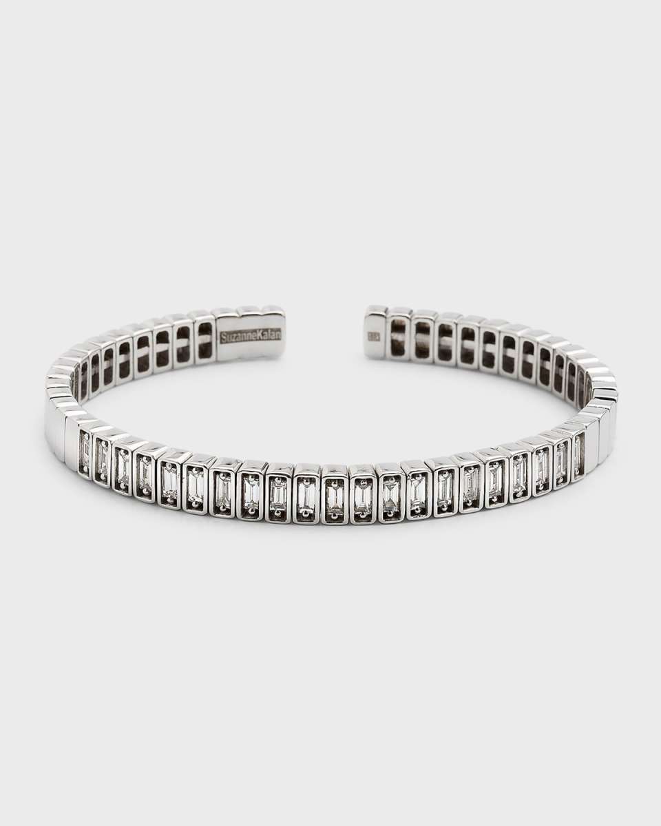 18K White Gold Diamond Inlay Bangle Bracelet, 7mm