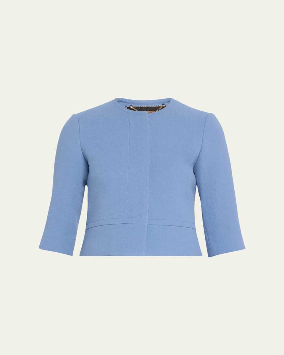 Collarless Wool Crepe Jacket