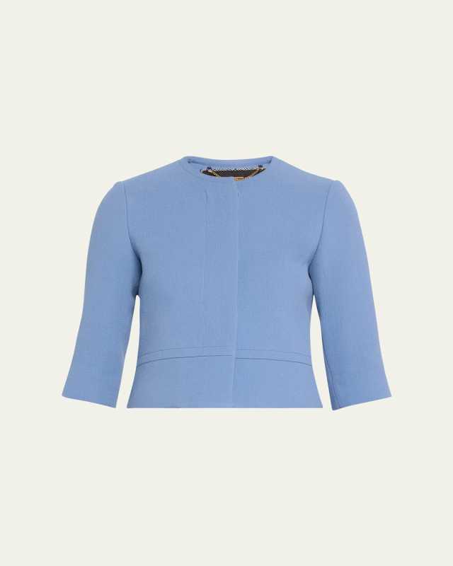 Collarless Wool Crepe Jacket