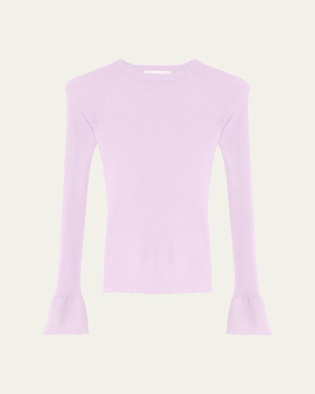 Superfine Cashmere-Silk Rib Long-Sleeve Sweater