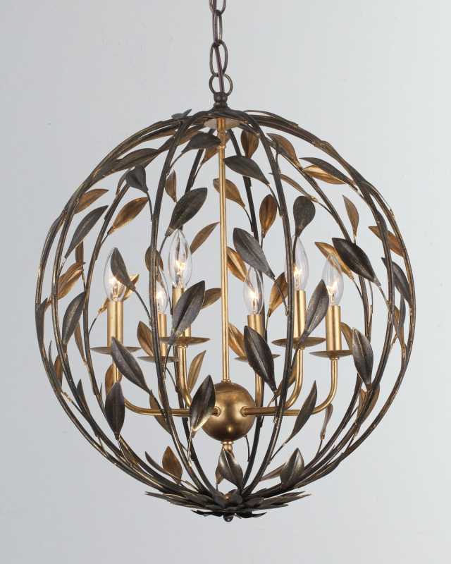 Broche 6-Light English Bronze and Antiqued Gold Sphere Chandelier