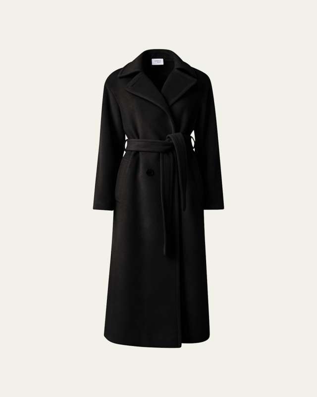 Long Double-Breast Belted Wool-Cashmere Coat