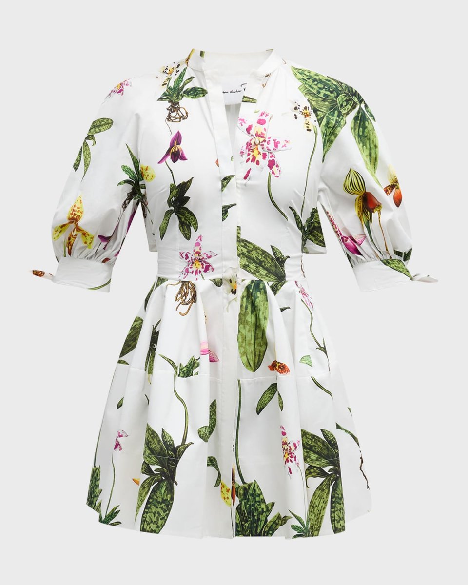 Orchid Poplin Puff-Sleeve Open-Back Mini Dress