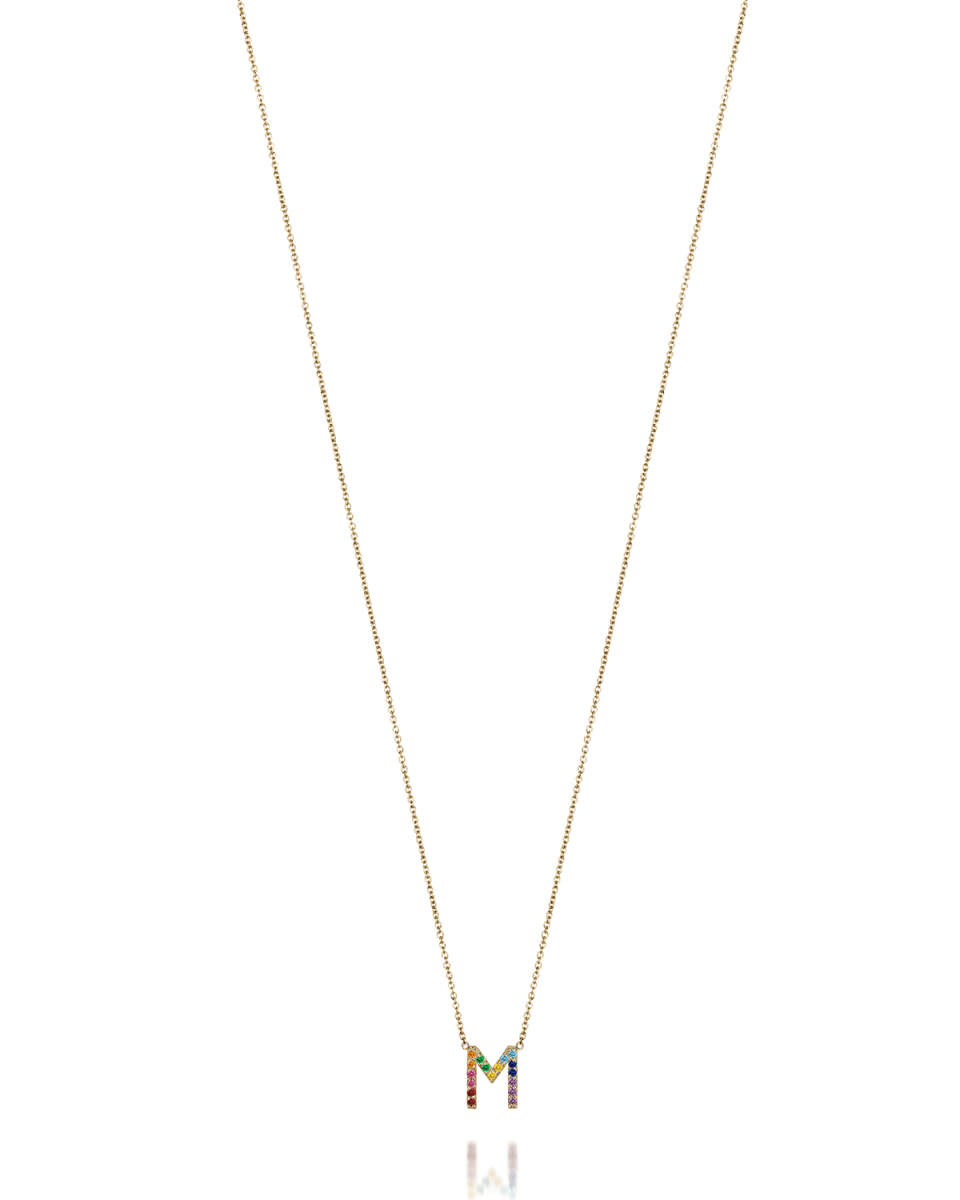 Amelia 14k Gold Rainbow Initial Pendant Necklace