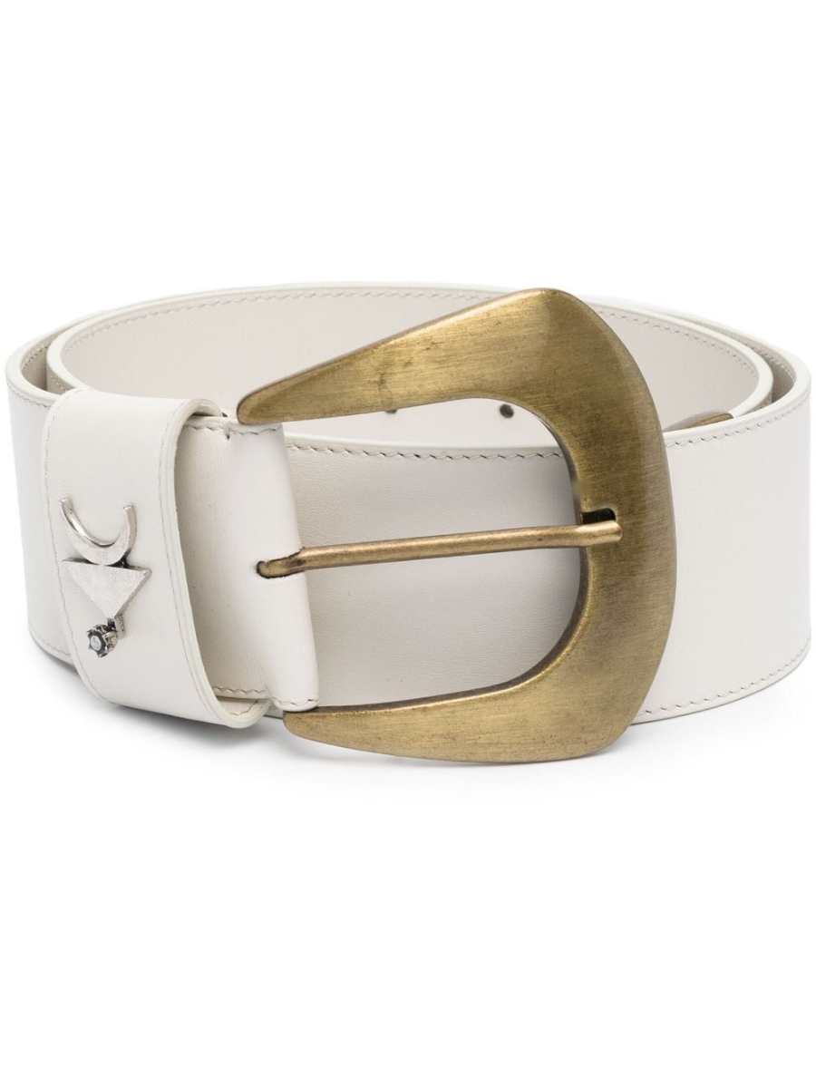 metallic-tip leather belt