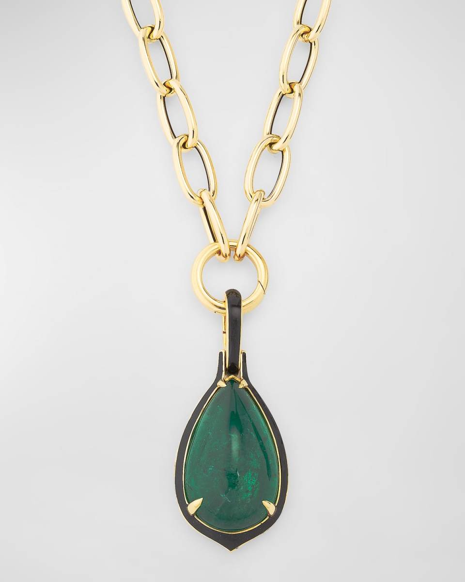 G-One Pear Shape Emerald Pendant Necklace with Black Enamel