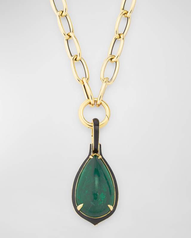 G-One Pear Shape Emerald Pendant Necklace with Black Enamel