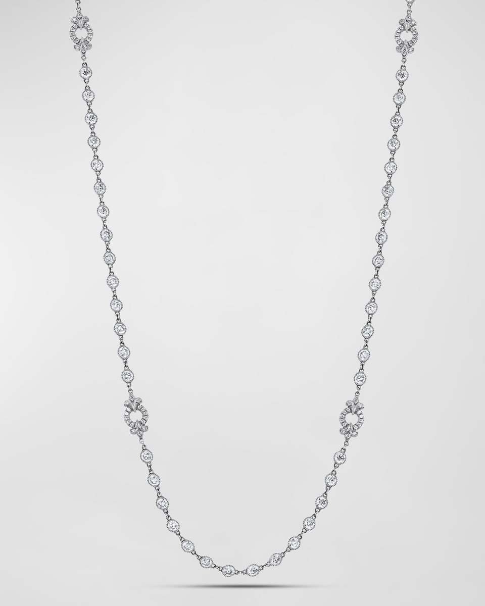 Platinum Handmade Diamond Necklace with Fleur De Lis Stations, 19.88tcw, 16"