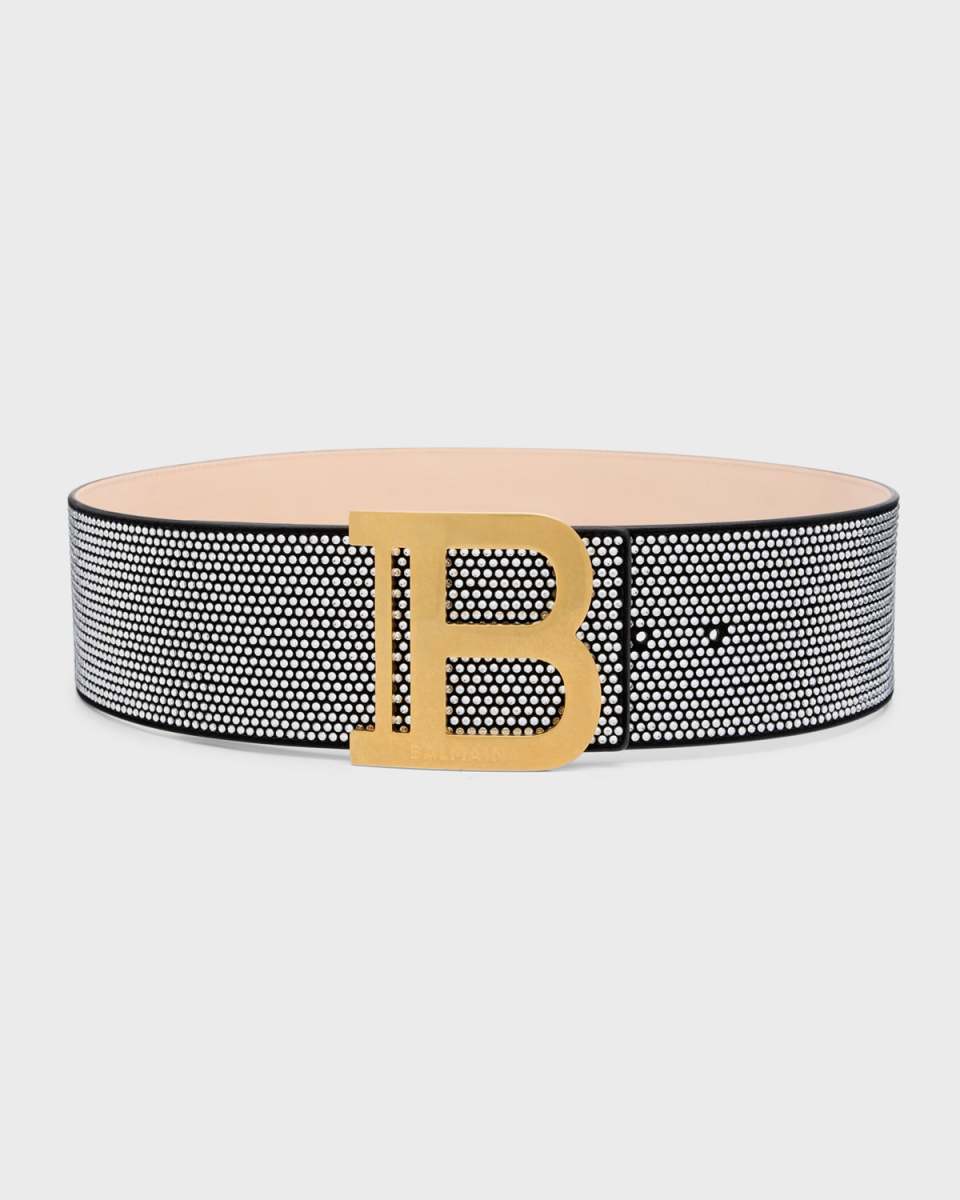 B-Logo Wide Crystal Dot Leather Belt