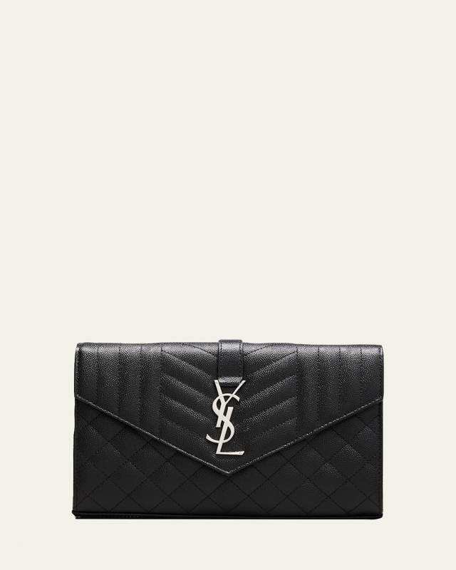 Envelope Triquilt YSL Wallet on Chain in Grained Leather