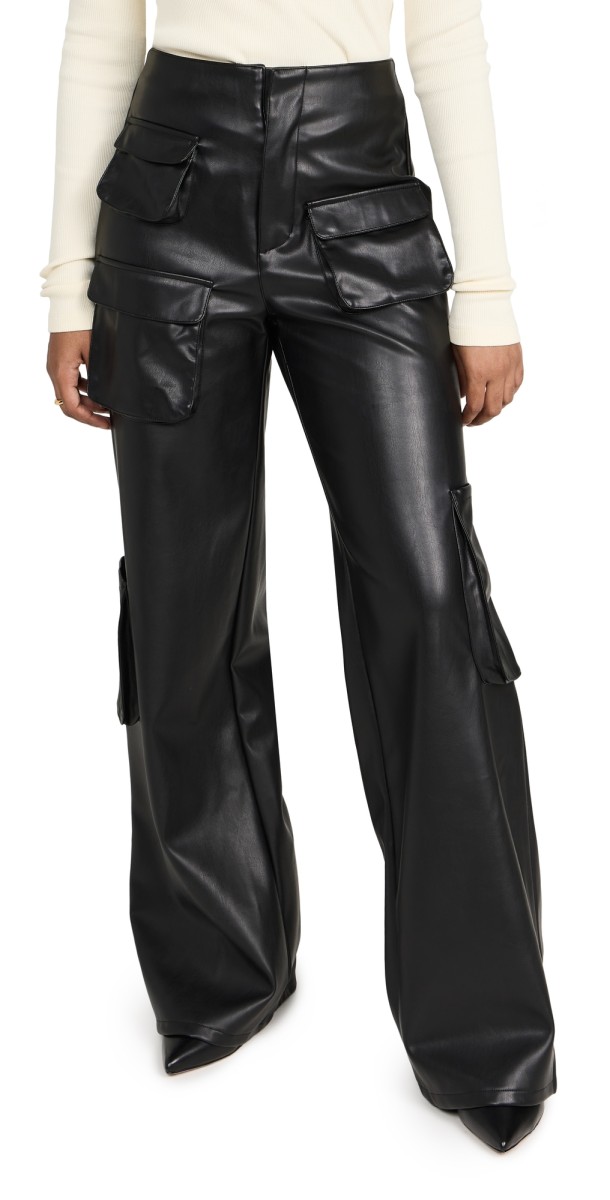 AFRM Faux Leather Maxwell Wide Leg Pants Noir