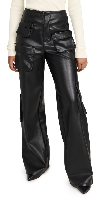 AFRM Faux Leather Maxwell Wide Leg Pants Noir