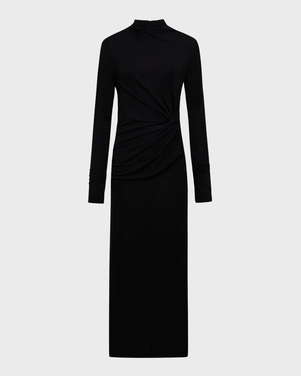 Sonja Ruched Mock-Neck Midi Dress