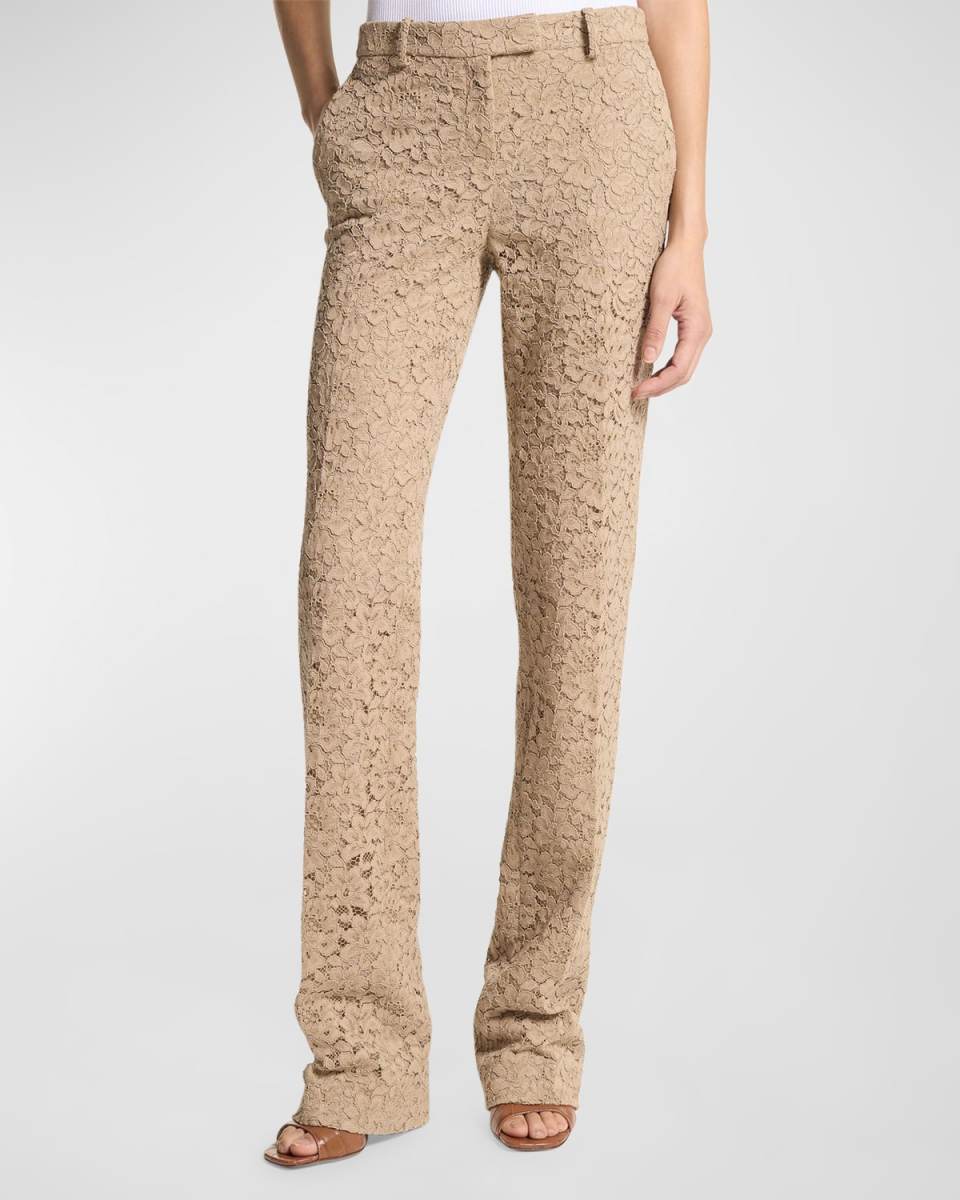 Carolyn Corded Floral Lace Straight-Leg Trousers