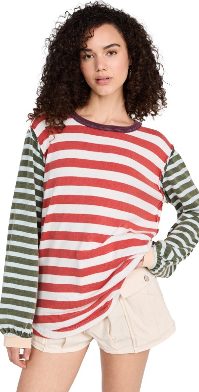 Free People Sawyer Stripe Tee Kelp