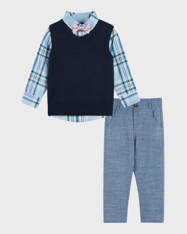 Boy's Three-Piece Sweater Vest Set, Size 2-7