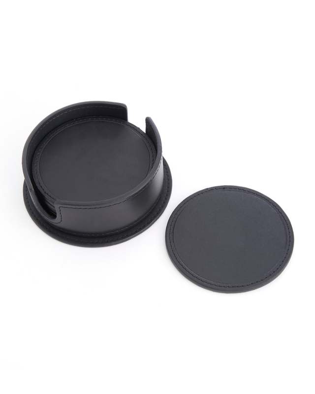 Monogrammed Leather Coasters & Holder, Set of 6