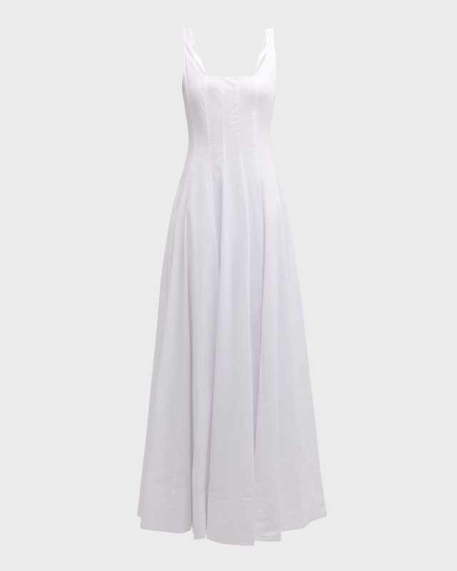 Wells Sleeveless Cotton Poplin Corset Maxi Dress