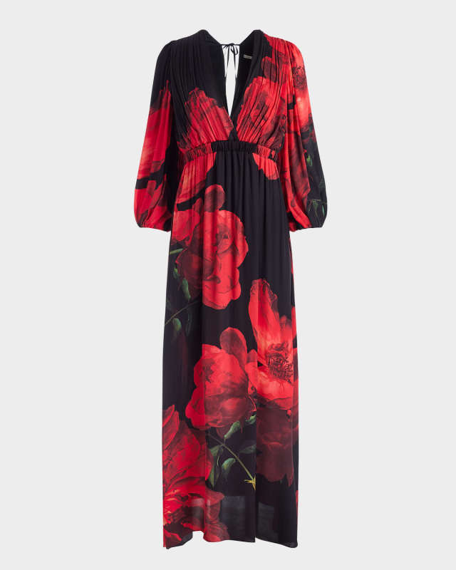 Clarissa Deep V Godet Maxi Dress