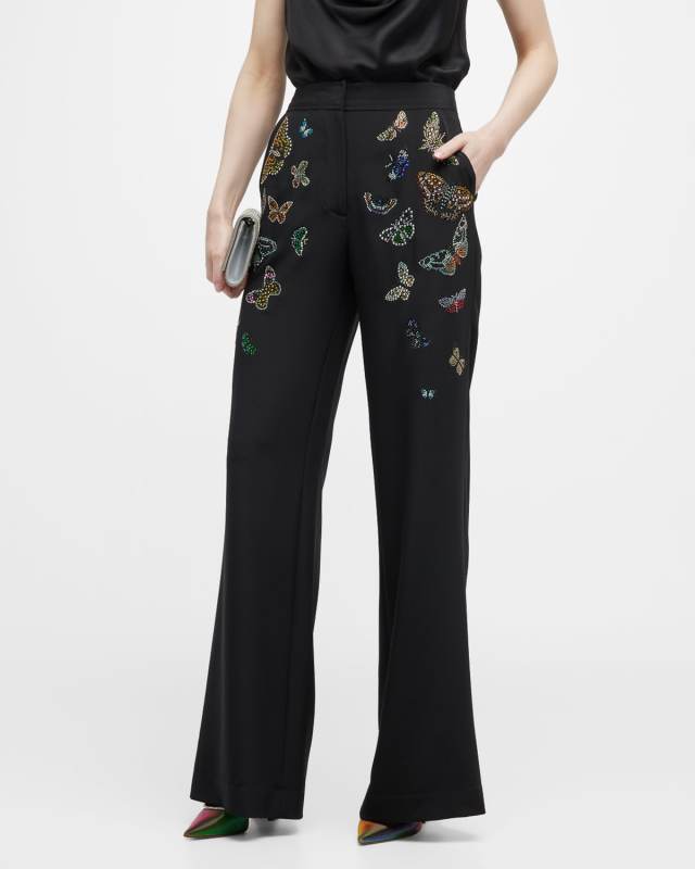 Millions Of Butterflies Embellished Wide-Leg Trousers