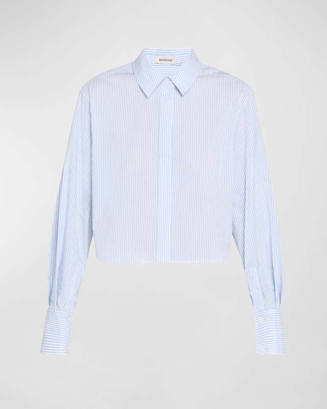 Renata Striped Cotton Cropped Button-Front Shirt