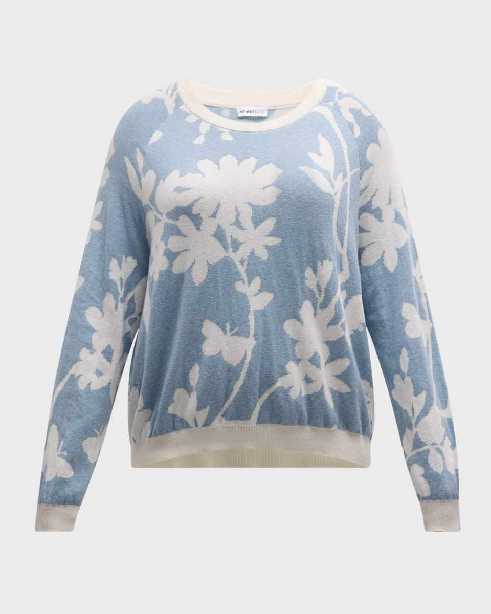 Plus Size Reversible Floral Intarsia Sweater