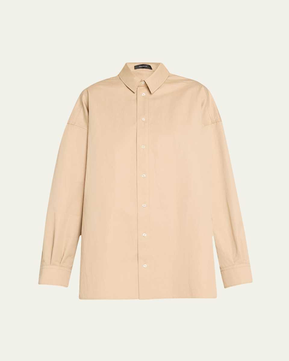 Drill Button Down Oversized Mini Shirt Dress