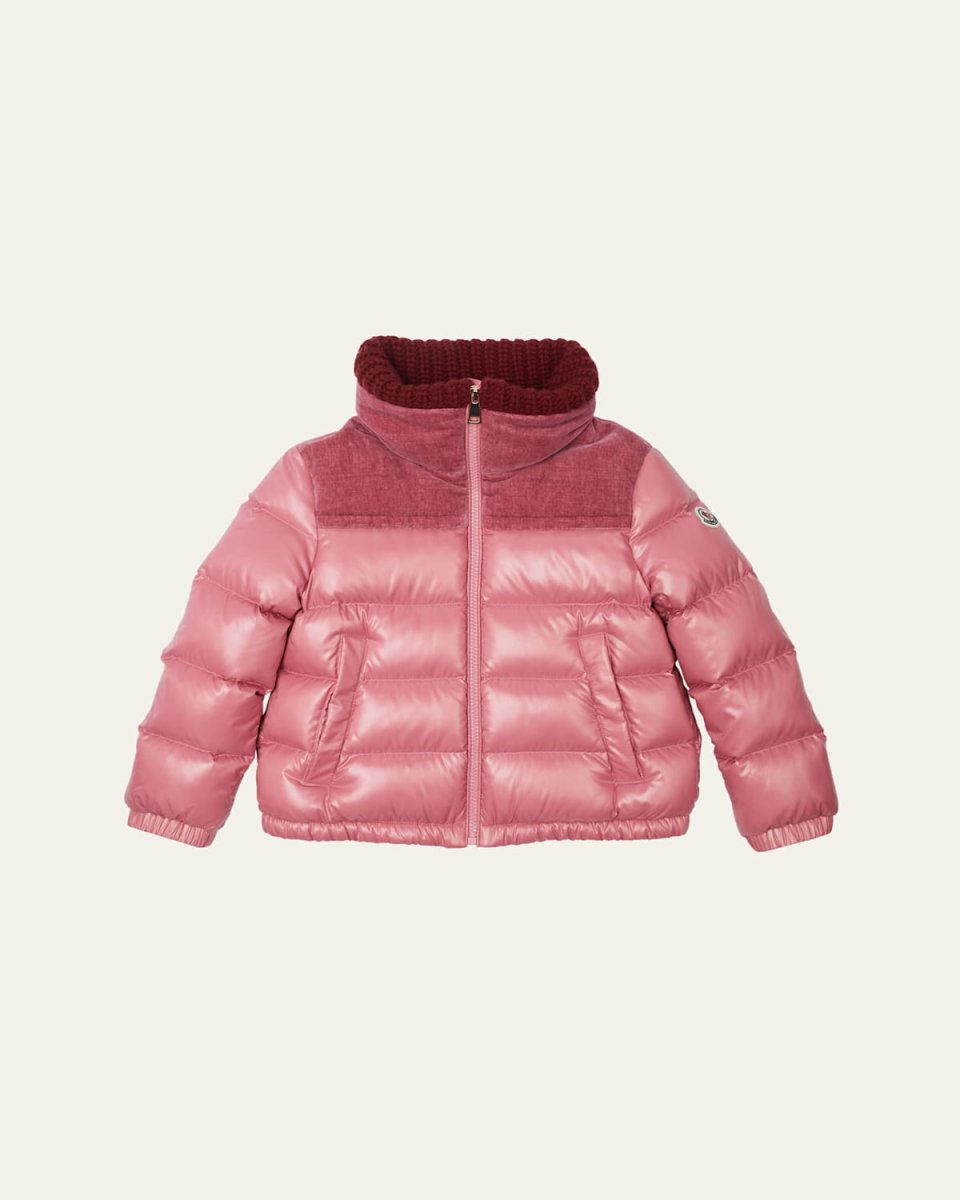 Girl's Auffrique Puffer Velour Trim Jacket, Size 4-