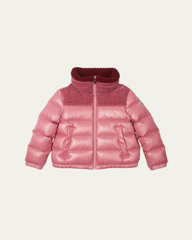 Girl's Auffrique Puffer Velour Trim Jacket, Size 4-
