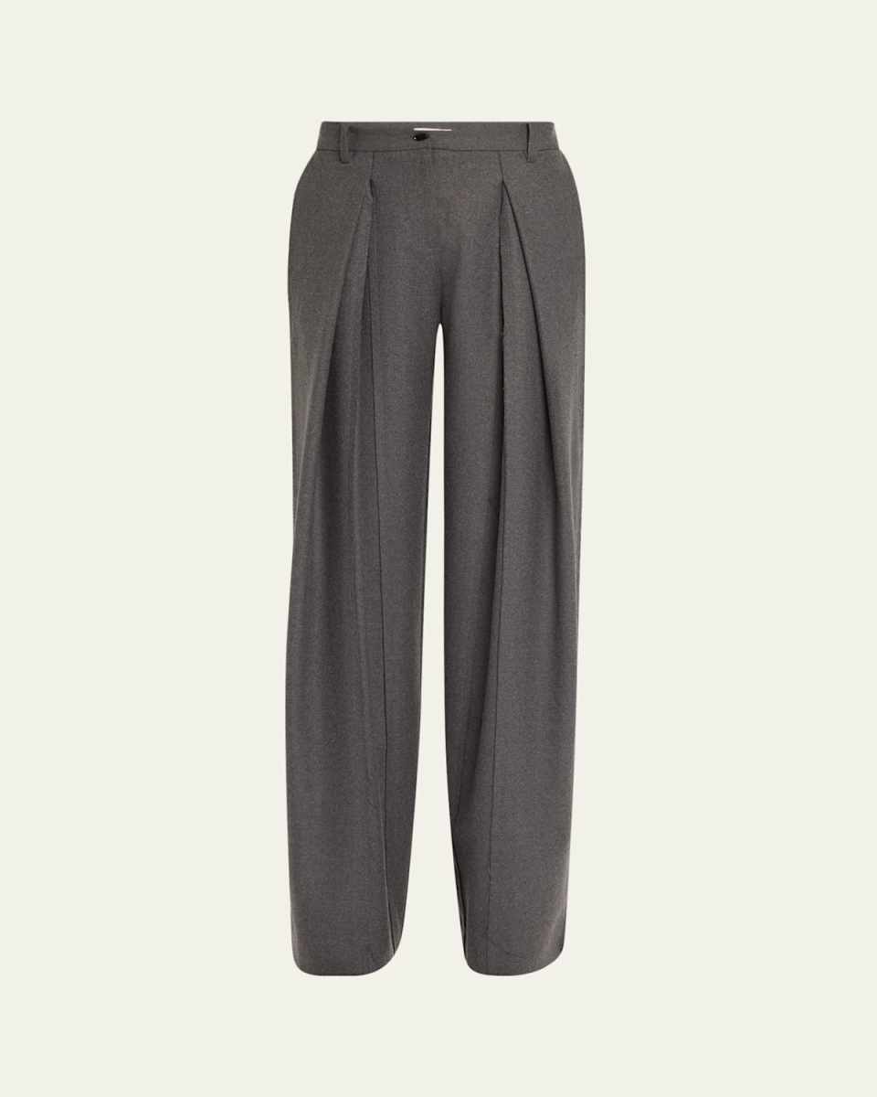 Box Pleat Raw Edge Wool Trousers