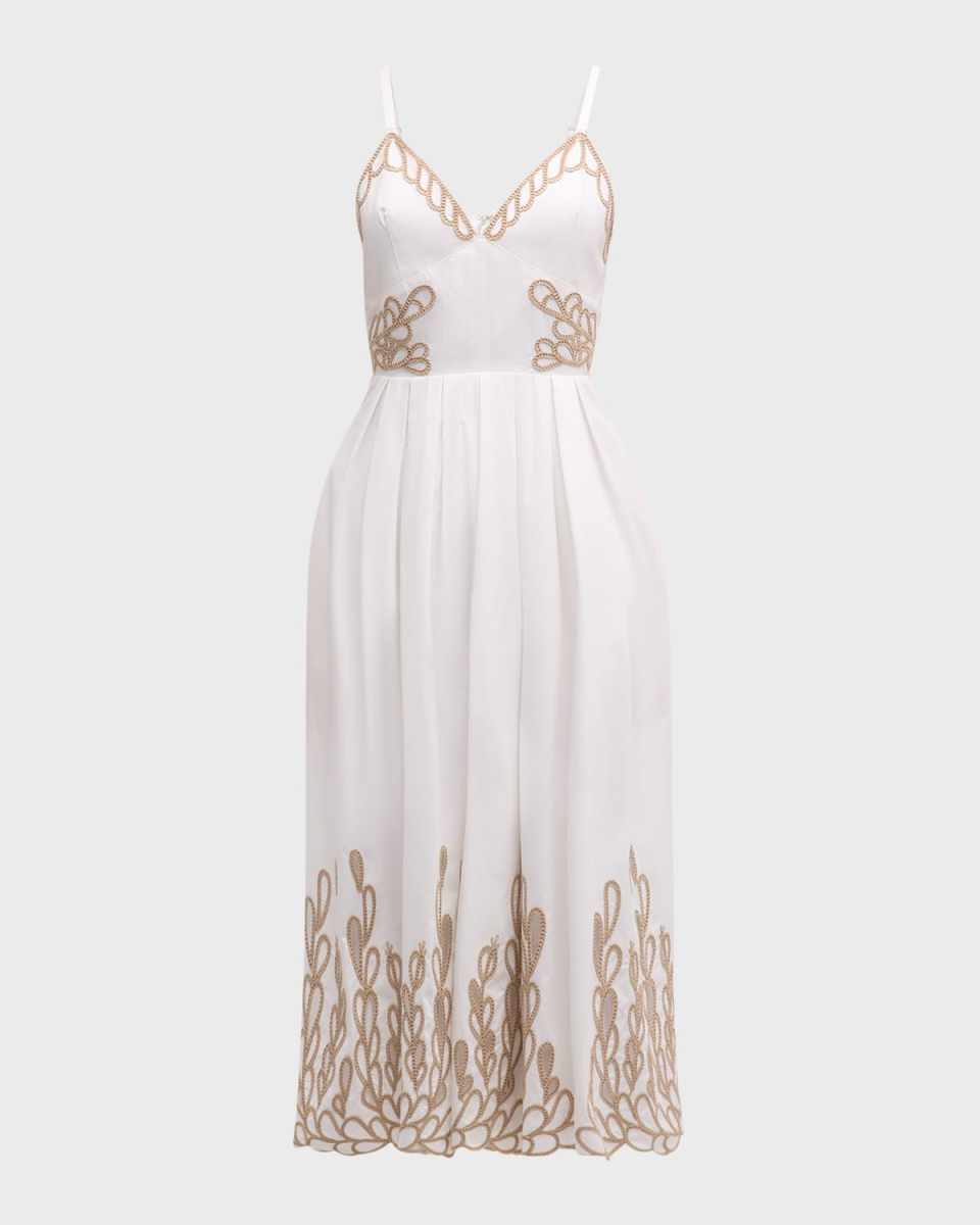 Maude Embroidered Cotton Poplin Midi Dress