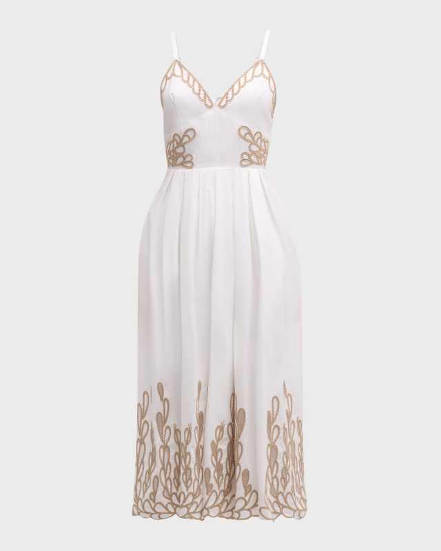 Maude Embroidered Cotton Poplin Midi Dress