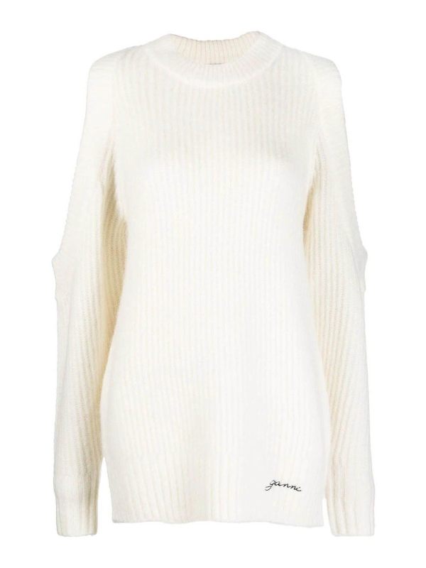 Ganni Pull Col Rond - Blanc