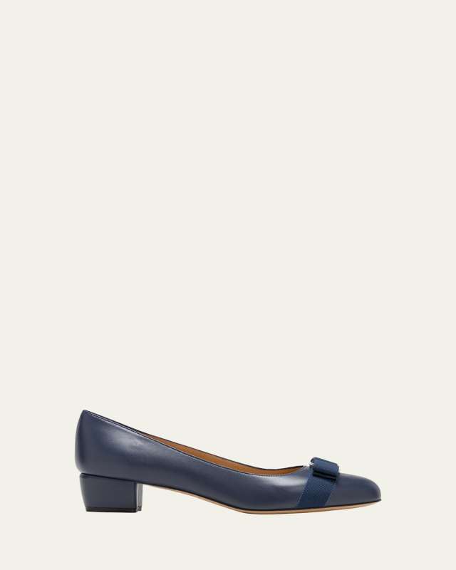 Vara Leather Bow Low Pumps