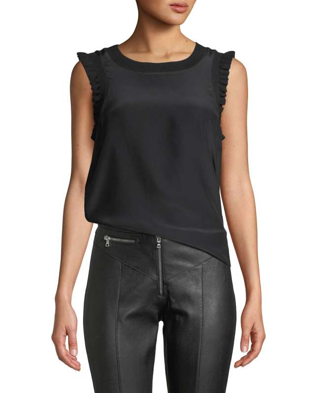 Tous Les Jours Lenore Crewneck Sleeveless Silk Top