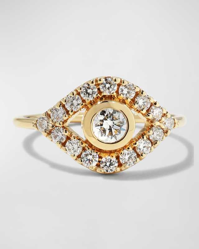 14k Gold Extra-Large Evil Eye Ring w/ Diamonds, Size