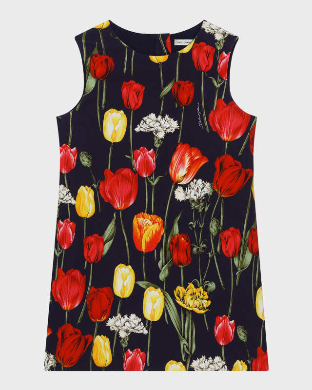 Girl's Tulip-Print Shift Dress, Size 8-14